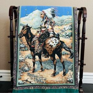 76”x52” Vintage Indian On Horse Eagles and wolfs Quilt.